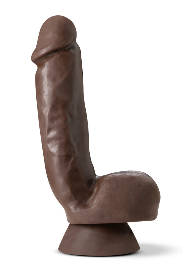 DR. SKIN PLUS 8 INCH THICK POSEABLE DILDO WITH SQUEEZABLE BALLS CHOCOLATE