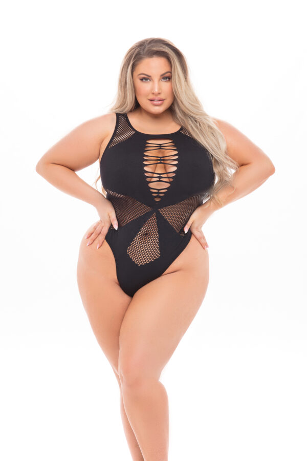 DUCHESS HIGHNECK BODYSUIT BLACK, PLUS SIZE