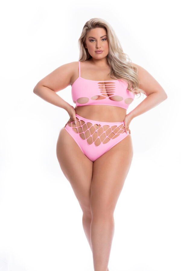 NEON DREAMS 2PC BRA SET PINK, PLUS SIZE