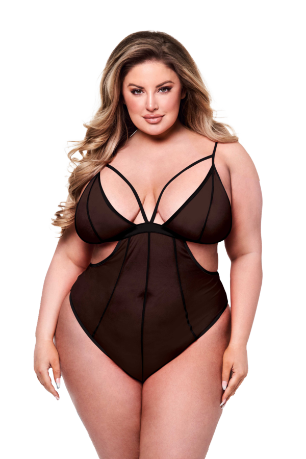 BACI SEXY CROTCHLESS MESH TEDDY BLACK, QUEEN