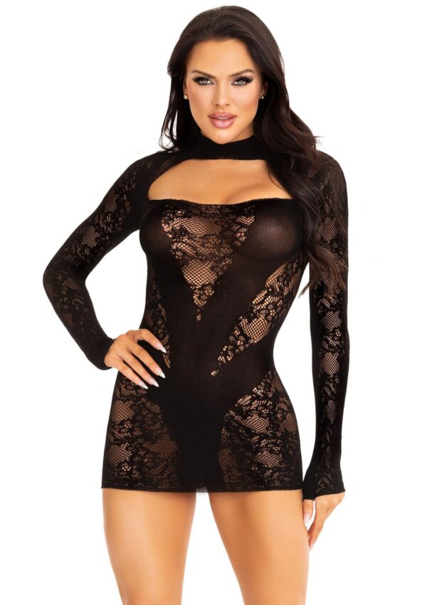 Mini dress with gloved sleeves Black