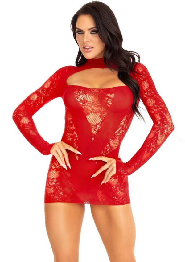 Mini dress with gloved sleeves Red