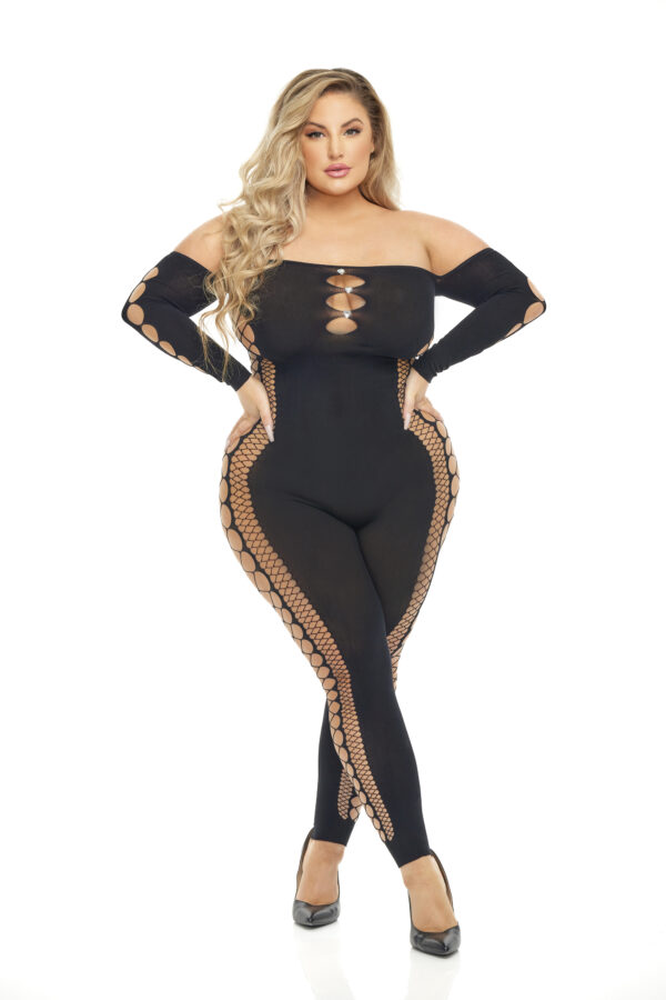 DIAMOND DRIPPIN BODYSTOCKING BLACK, QUEEN