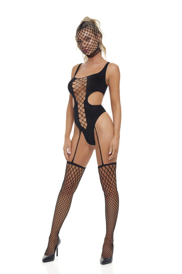 SIN N CHILL BODYSTOCKING WITH MASK BLACK, OS