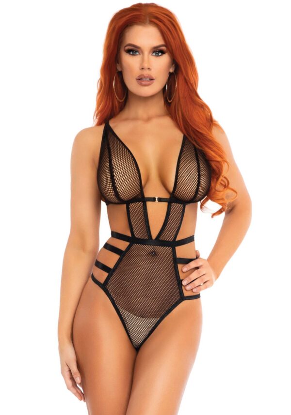 Net cut out g-string teddy Black