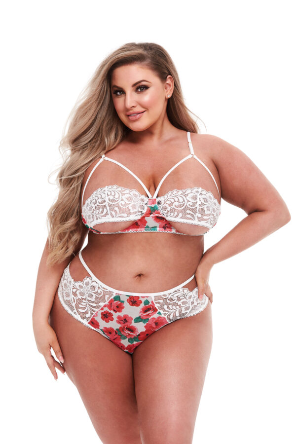 WHITE FLORAL & LACE BRA SET, XL